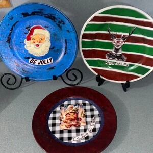 3 pieces - hand painted - 18in Christmas plates​​